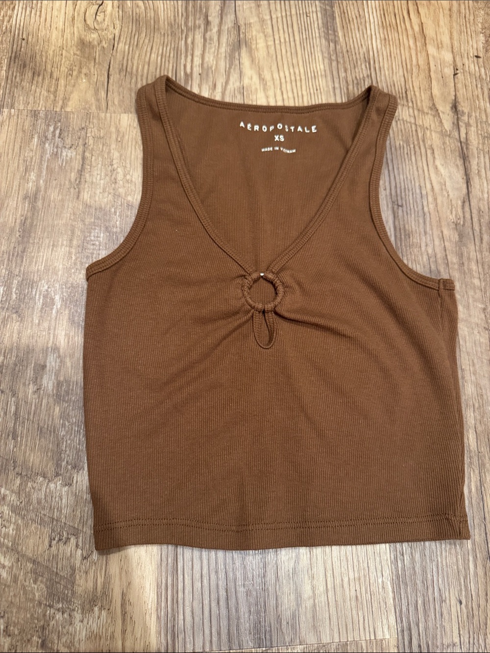 Aeropostale Chest-Ring Ribbed Tank Top in Brown